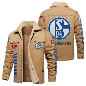 FC Schalke 04 Jacke mit Fellkragen und Fleece, Ganzflächig bedruckte Jacke mit Fellkragen und Fleece fur FC Schalke 04 fans BDE103082125106 - Khaki