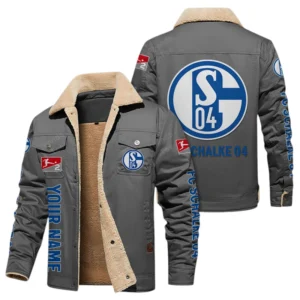 FC Schalke 04 Jacke mit Fellkragen und Fleece, Ganzflächig bedruckte Jacke mit Fellkragen und Fleece fur FC Schalke 04 fans BDE103082125106 - Grau