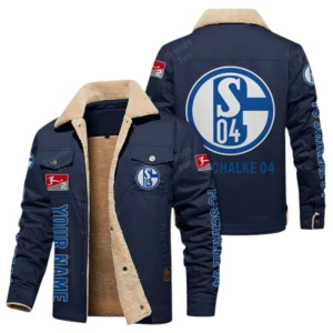 FC Schalke 04 Jacke mit Fellkragen und Fleece, Ganzflächig bedruckte Jacke mit Fellkragen und Fleece fur FC Schalke 04 fans BDE103082125106 - Marineblau