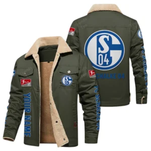 FC Schalke 04 Jacke mit Fellkragen und Fleece, Ganzflächig bedruckte Jacke mit Fellkragen und Fleece fur FC Schalke 04 fans BDE103082125106 - Grün