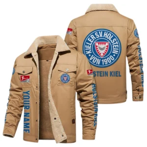 Holstein Kiel Jacke mit Fellkragen und Fleece, Ganzflächig bedruckte Jacke mit Fellkragen und Fleece fur Holstein Kiel fans BDE103082125108 - Khaki