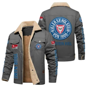 Holstein Kiel Jacke mit Fellkragen und Fleece, Ganzflächig bedruckte Jacke mit Fellkragen und Fleece fur Holstein Kiel fans BDE103082125108 - Grau