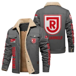SSV Jahn Regensburg Jacke mit Fellkragen und Fleece, Ganzflächig bedruckte Jacke mit Fellkragen und Fleece fur SSV Jahn Regensburg fans BDE103082125110 - Grau