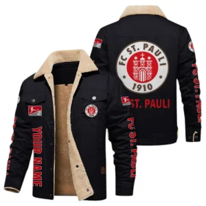 FC St. Pauli Jacke mit Fellkragen und Fleece, Ganzflächig bedruckte Jacke mit Fellkragen und Fleece fur FC St. Pauli fans BDE103082125111 - Schwarz