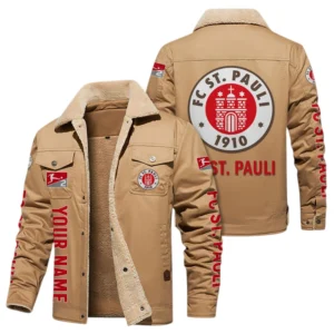 FC St. Pauli Jacke mit Fellkragen und Fleece, Ganzflächig bedruckte Jacke mit Fellkragen und Fleece fur FC St. Pauli fans BDE103082125111 - Khaki