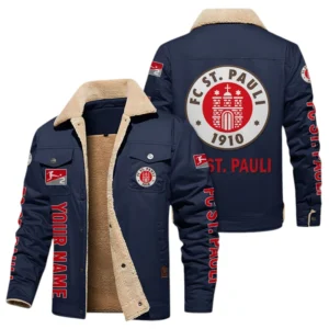 FC St. Pauli Jacke mit Fellkragen und Fleece, Ganzflächig bedruckte Jacke mit Fellkragen und Fleece fur FC St. Pauli fans BDE103082125111 - Marineblau
