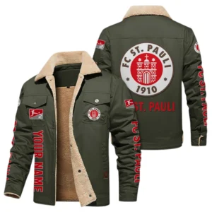 FC St. Pauli Jacke mit Fellkragen und Fleece, Ganzflächig bedruckte Jacke mit Fellkragen und Fleece fur FC St. Pauli fans BDE103082125111 - Grün