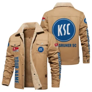 Karlsruher SC Jacke mit Fellkragen und Fleece, Ganzflächig bedruckte Jacke mit Fellkragen und Fleece fur Karlsruher SC fans BDE103082125113 - Khaki
