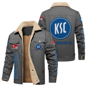 Karlsruher SC Jacke mit Fellkragen und Fleece, Ganzflächig bedruckte Jacke mit Fellkragen und Fleece fur Karlsruher SC fans BDE103082125113 - Grau