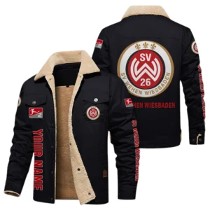 SV Wehen Wiesbaden Jacke mit Fellkragen und Fleece, Ganzflächig bedruckte Jacke mit Fellkragen und Fleece fur SV Wehen Wiesbaden fans BDE103082125114 - Schwarz