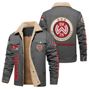 SV Wehen Wiesbaden Jacke mit Fellkragen und Fleece, Ganzflächig bedruckte Jacke mit Fellkragen und Fleece fur SV Wehen Wiesbaden fans BDE103082125114 - Grau