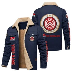 SV Wehen Wiesbaden Jacke mit Fellkragen und Fleece, Ganzflächig bedruckte Jacke mit Fellkragen und Fleece fur SV Wehen Wiesbaden fans BDE103082125114 - Marineblau