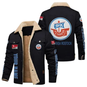 FC Hansa Rostock Jacke mit Fellkragen und Fleece, Ganzflächig bedruckte Jacke mit Fellkragen und Fleece fur FC Hansa Rostock fans BDE103082125115 - Schwarz