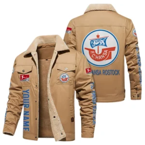 FC Hansa Rostock Jacke mit Fellkragen und Fleece, Ganzflächig bedruckte Jacke mit Fellkragen und Fleece fur FC Hansa Rostock fans BDE103082125115 - Khaki