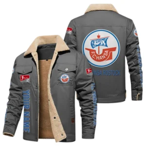 FC Hansa Rostock Jacke mit Fellkragen und Fleece, Ganzflächig bedruckte Jacke mit Fellkragen und Fleece fur FC Hansa Rostock fans BDE103082125115 - Grau