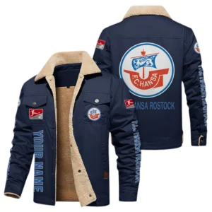 FC Hansa Rostock Jacke mit Fellkragen und Fleece, Ganzflächig bedruckte Jacke mit Fellkragen und Fleece fur FC Hansa Rostock fans BDE103082125115 - Marineblau