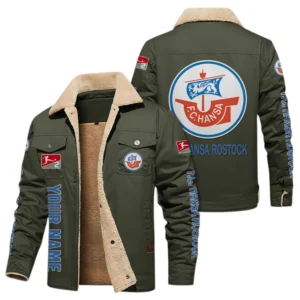 FC Hansa Rostock Jacke mit Fellkragen und Fleece, Ganzflächig bedruckte Jacke mit Fellkragen und Fleece fur FC Hansa Rostock fans BDE103082125115 - Grün