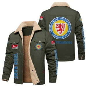 Eintracht Braunschweig Jacke mit Fellkragen und Fleece, Ganzflächig bedruckte Jacke mit Fellkragen und Fleece fur Eintracht Braunschweig fans BDE103082125116 - Grün