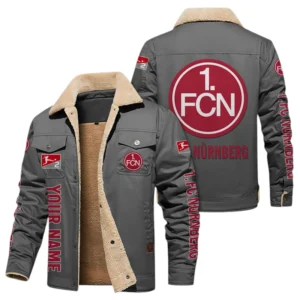 1. FC Nürnberg Jacke mit Fellkragen und Fleece, Ganzflächig bedruckte Jacke mit Fellkragen und Fleece fur 1. FC Nürnberg fans BDE103082125118 - Grau