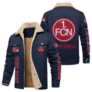 1. FC Nürnberg Jacke mit Fellkragen und Fleece, Ganzflächig bedruckte Jacke mit Fellkragen und Fleece fur 1. FC Nürnberg fans BDE103082125118 - Marineblau