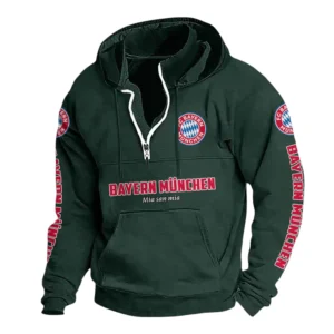 FC Bayern München Hoodie mit Stehkragen, Ganzflächig bedruckte Kapuzenpullover mit Stehkragen fur FC Bayern München fans BDE114082725101 - Grün
