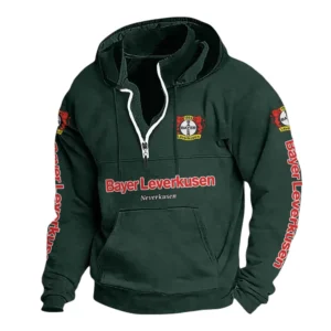 Bayer Leverkusen Hoodie mit Stehkragen, Ganzflächig bedruckte Kapuzenpullover mit Stehkragen fur Bayer Leverkusen fans BDE114082725102 - Grün
