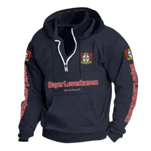 Bayer Leverkusen Hoodie mit Stehkragen, Ganzflächig bedruckte Kapuzenpullover mit Stehkragen fur Bayer Leverkusen fans BDE114082725102 - Marineblau