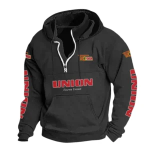 1. FC Union Berlin Hoodie mit Stehkragen, Ganzflächig bedruckte Kapuzenpullover mit Stehkragen fur 1. FC Union Berlin fans BDE114082725104 - Schwarz