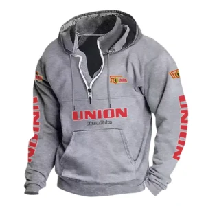 1. FC Union Berlin Hoodie mit Stehkragen, Ganzflächig bedruckte Kapuzenpullover mit Stehkragen fur 1. FC Union Berlin fans BDE114082725104 - Grau