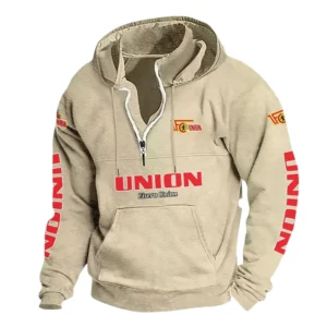 1. FC Union Berlin Hoodie mit Stehkragen, Ganzflächig bedruckte Kapuzenpullover mit Stehkragen fur 1. FC Union Berlin fans BDE114082725104 - Khaki