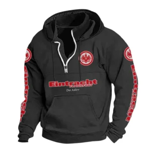 Eintracht Frankfurt Hoodie mit Stehkragen, Ganzflächig bedruckte Kapuzenpullover mit Stehkragen fur Eintracht Frankfurt fans BDE114082725105 - Schwarz