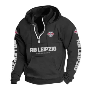 RB Leipzig Hoodie mit Stehkragen, Ganzflächig bedruckte Kapuzenpullover mit Stehkragen fur RB Leipzig fans BDE114082725106 - Schwarz