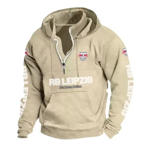 RB Leipzig Hoodie mit Stehkragen, Ganzflächig bedruckte Kapuzenpullover mit Stehkragen fur RB Leipzig fans BDE114082725106 - Khaki