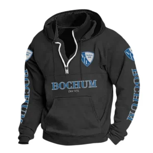 VfL Bochum Hoodie mit Stehkragen, Ganzflächig bedruckte Kapuzenpullover mit Stehkragen fur VfL Bochum fans BDE114082725108 - Schwarz