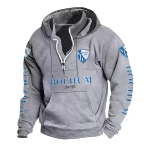 VfL Bochum Hoodie mit Stehkragen, Ganzflächig bedruckte Kapuzenpullover mit Stehkragen fur VfL Bochum fans BDE114082725108 - Grau