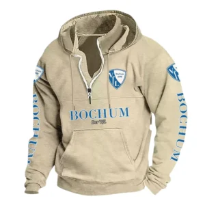 VfL Bochum Hoodie mit Stehkragen, Ganzflächig bedruckte Kapuzenpullover mit Stehkragen fur VfL Bochum fans BDE114082725108 - Khaki