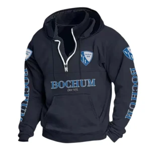 VfL Bochum Hoodie mit Stehkragen, Ganzflächig bedruckte Kapuzenpullover mit Stehkragen fur VfL Bochum fans BDE114082725108 - Marineblau