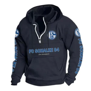 FC Schalke 04 Hoodie mit Stehkragen, Ganzflächig bedruckte Kapuzenpullover mit Stehkragen fur FC Schalke 04 fans BDE114082725109 - Marineblau