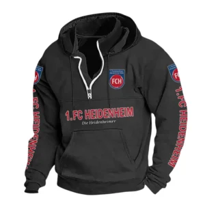 1. FC Heidenheim Hoodie mit Stehkragen, Ganzflächig bedruckte Kapuzenpullover mit Stehkragen fur 1. FC Heidenheim fans BDE114082725111 - Schwarz