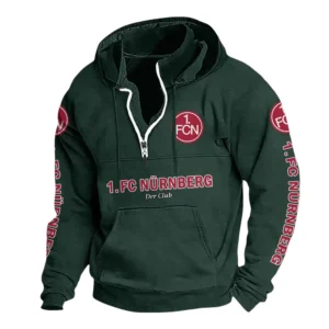 1. FC Nürnberg Hoodie mit Stehkragen, Ganzflächig bedruckte Kapuzenpullover mit Stehkragen fur 1. FC Nürnberg fans BDE114082725112 - Grün