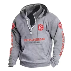 Fortuna Düsseldorf Hoodie mit Stehkragen, Ganzflächig bedruckte Kapuzenpullover mit Stehkragen fur Fortuna Düsseldorf fans BDE114082725113 - Grau