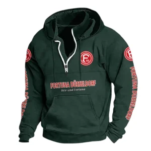 Fortuna Düsseldorf Hoodie mit Stehkragen, Ganzflächig bedruckte Kapuzenpullover mit Stehkragen fur Fortuna Düsseldorf fans BDE114082725113 - Grün