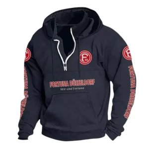Fortuna Düsseldorf Hoodie mit Stehkragen, Ganzflächig bedruckte Kapuzenpullover mit Stehkragen fur Fortuna Düsseldorf fans BDE114082725113 - Marineblau