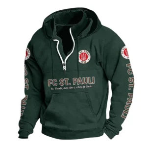 FC St. Pauli Hoodie mit Stehkragen, Ganzflächig bedruckte Kapuzenpullover mit Stehkragen fur FC St. Pauli fans BDE114082725114 - Grün