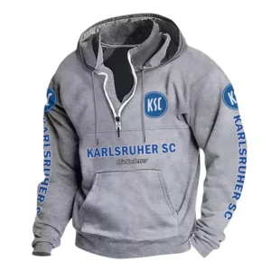 Karlsruher SC Hoodie mit Stehkragen, Ganzflächig bedruckte Kapuzenpullover mit Stehkragen fur Karlsruher SC fans BDE114082725115 - Grau