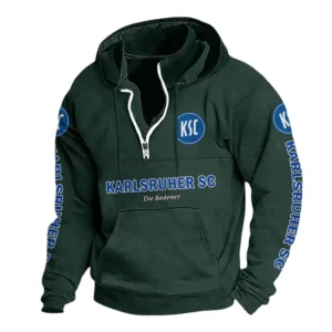 Karlsruher SC Hoodie mit Stehkragen, Ganzflächig bedruckte Kapuzenpullover mit Stehkragen fur Karlsruher SC fans BDE114082725115 - Grün
