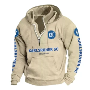 Karlsruher SC Hoodie mit Stehkragen, Ganzflächig bedruckte Kapuzenpullover mit Stehkragen fur Karlsruher SC fans BDE114082725115 - Khaki