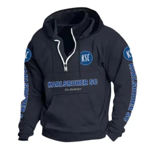Karlsruher SC Hoodie mit Stehkragen, Ganzflächig bedruckte Kapuzenpullover mit Stehkragen fur Karlsruher SC fans BDE114082725115 - Marineblau