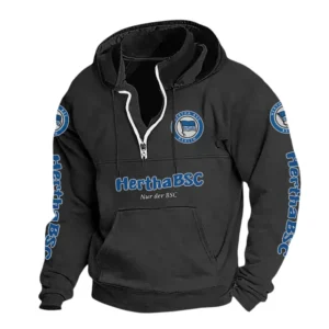 Hertha BSC Hoodie mit Stehkragen, Ganzflächig bedruckte Kapuzenpullover mit Stehkragen fur Hertha BSC fans BDE114082725116 - Schwarz