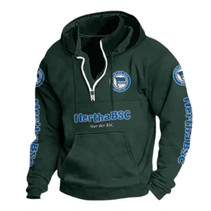 Hertha BSC Hoodie mit Stehkragen, Ganzflächig bedruckte Kapuzenpullover mit Stehkragen fur Hertha BSC fans BDE114082725116 - Grün